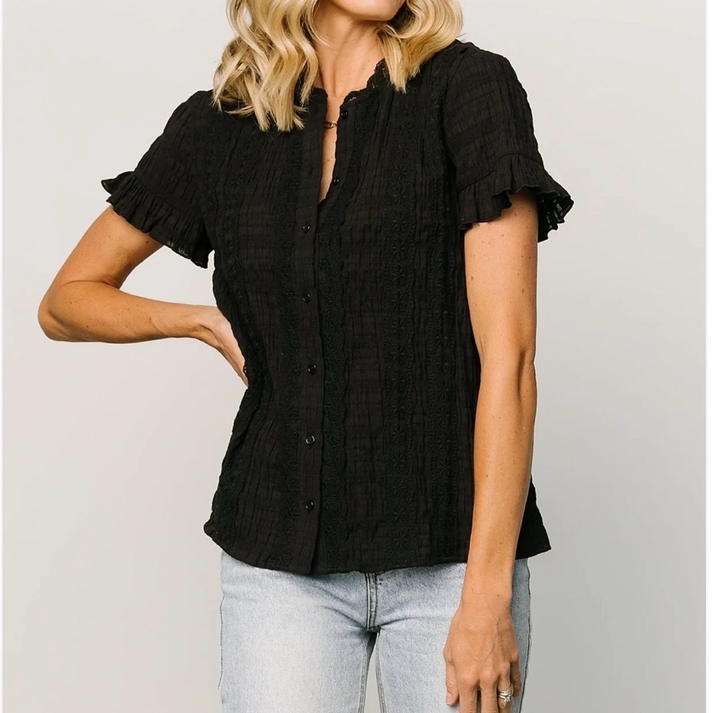 Baltic Born Black Lace Romantic Button Front Blouse Zara Top Size Small NWT